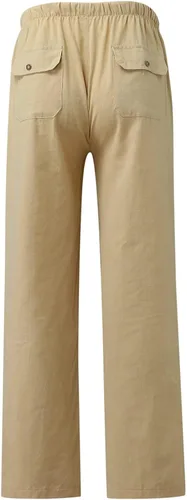 Vista 3 de Sharemen Pantalones de verano para mujer, de algodón, cómodos, de lino, con bolsillos, cintura elástica, pantalones capri casuales