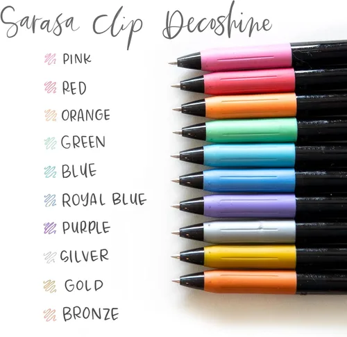 Vista 4 de Zebra Pen Sarasa Clip Decoshine - Bolígrafo de gel retráctil, punta fina de 0.020 in, colores metálicos surtidos, funciona bien en papel oscuro