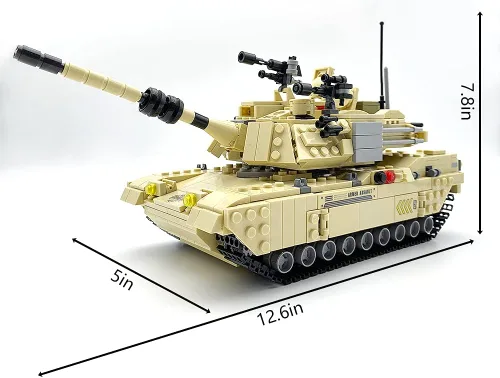 Vista 5 de dOvOb Bloque de construcción de tanque del ejército (1080 unidades), WW2 Militar M1A2 Abrams modelo tanque con figuras de soldado, juguetes regalos