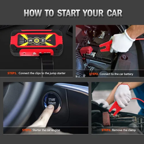 Vista 5 de Pinzas de arranque inteligentes para automóvil, cables de arranque de repuesto con abrazadera de cocodrilo para arrancador portátil de 12V