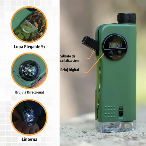 Vista 2 de Carson X-Scope Kids - Herramienta de bolsillo óptica multiusos de 7 funciones con microscopio 30x, telescopio 8x, lupa plegable 9x, linterna