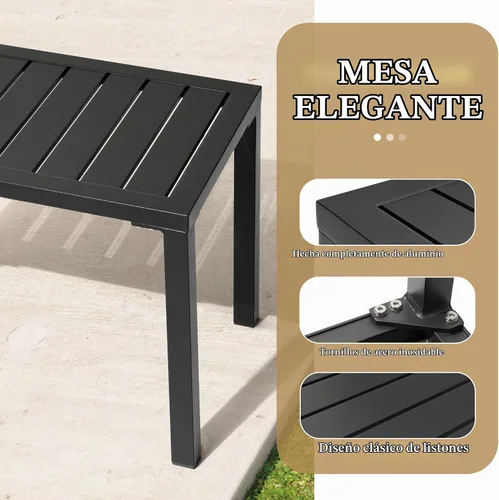 Vista 5 de Mesa auxiliar de aluminio para exteriores, mesa auxiliar pequeña para patio Negro