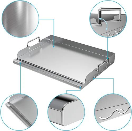 Vista 3 de Skyflame Placa superior plana universal de acero inoxidable, kit de accesorios de plancha de 3 piezas y cubo de basura magnético para colgar