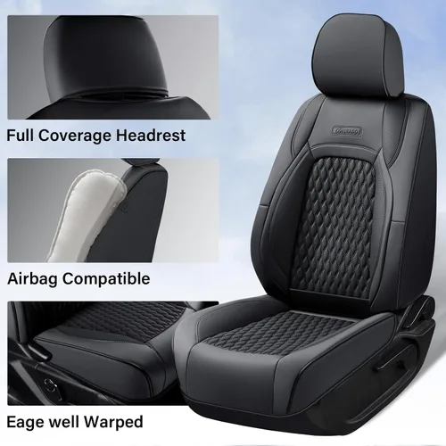 Vista 52 de Coverado Juego completo de fundas de asiento de ajuste personalizado para Chevy Silverado/GMC Sierra 2014-2018 1500, 2015-2019 2500HD 3500HD Negro