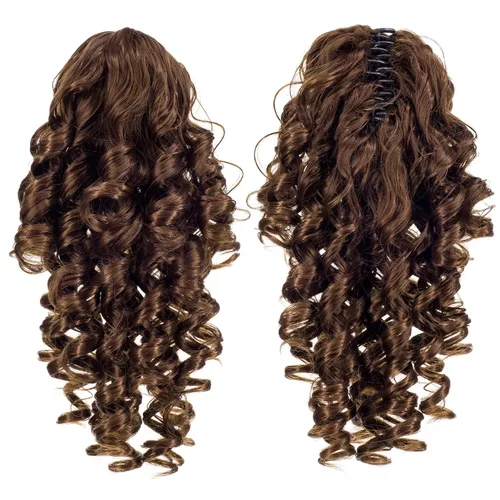 Vista 8 de 12-Pulgadas Extensiones de Cola de Caballo Cortas con Rizos de Tornillo y Pinza de Gancho Extensiones de Cabello Sintético con Cordón Extensiones