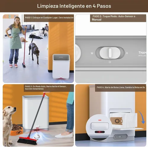 Vista 4 de Aspiradora automática sin contacto con 2 modos de funcionamiento, recipiente con cable ultrarrápido y potente para mascotas, recogedor eléctrico
