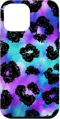 Vista 25 de iPhone 16 Purple Turquoise Black Leopard Tie Dye Print Cheetah Pattern Case