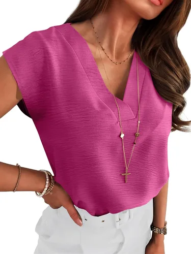 Vista 19 de ANRABESS - Blusa casual de negocios para mujer, manga casquillo, cuello