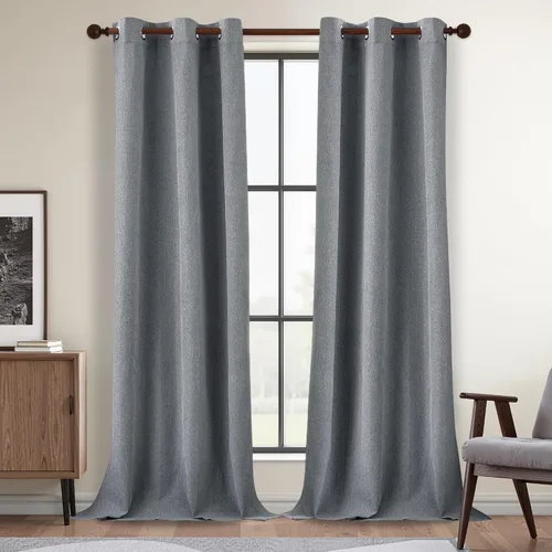 Vista 57 de DONREN Cortinas opacas completas para dormitorio, aislamiento térmico y reducción de ruido, cortinas de lino con ojales para sala de estar y Negro