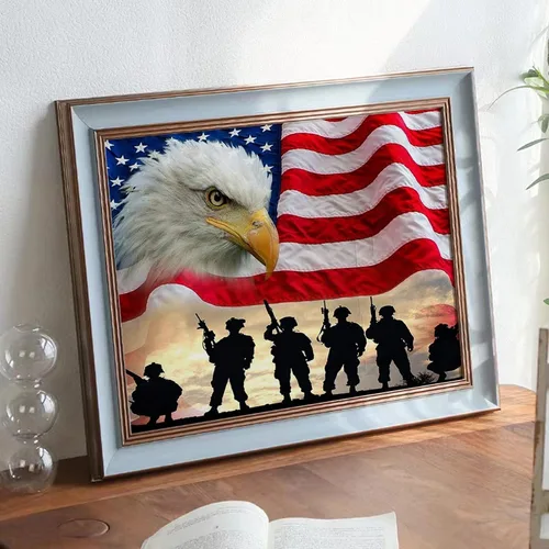 Vista 3 de Maripabon Kits de pintura 5D por números, bandera nacional, águila, militar, diamante completo, kit de arte de diamantes redondos, arte patriótico