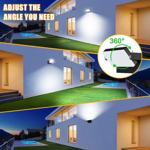 Vista 4 de Juyace Reflectores LED de 60W para Exteriores Luminaria de Pared Sin Fotocélula Equipos de Iluminación para Casa Rotacional 360° 6000lm 5000K IP65