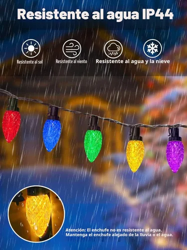 Vista 3 de Paquete de 2 luces de Navidad C9 extensibles para exteriores, 66 pies, 100 LED, multicolor