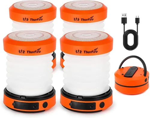 Vista 9 de THORFIRE - Linterna de campamento de manivela de mano, 2 unidades, luz LED plegable 2 en 1 recargable por USB, supervivencia de emergencia por