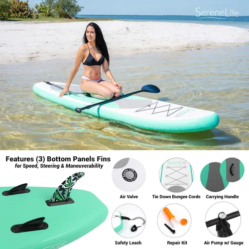 Vista 7 de SereneLife Tabla de remo inflable con accesorios de SUP premium, diseño amplio y estable, almohadilla antideslizante de EVA para jóvenes y adultos