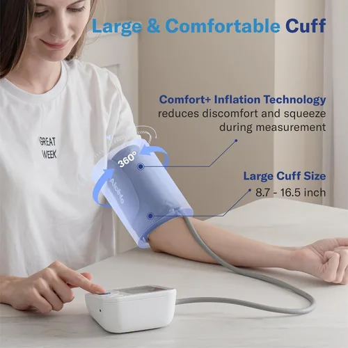 Vista 6 de Alcedo Monitor de presión arterial para uso doméstico, máquina digital automática de presión arterial con brazalete grande para la parte superior