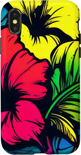 Vista 4 de Funda para iPhone 15 con diseño de flor de hibisco, diseño de graffiti botánico bohemio