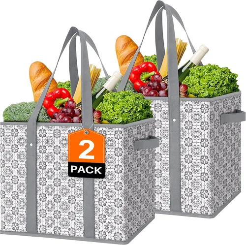 Vista 21 de WISELIFE Bolsas reutilizables para comestibles [2 unidades], bolsa grande para comestibles, resistente al agua, bolsa de compras plegable para ropa