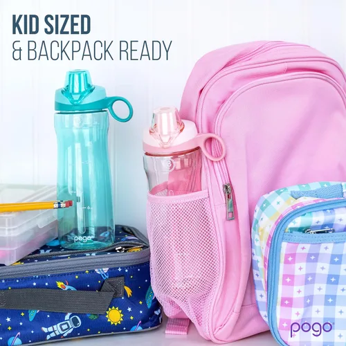 Vista 3 de Pogo Botella de agua de plástico Tritan sin BPA con tapa de popote suave, 18 onzas, azul