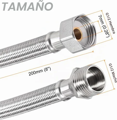 Vista 2 de METALLIXITY Conector de línea de suministro de grifo (200mm/8"), acero inoxidable 304 G1/2 hembra a conector de manguera de suministro de agua macho