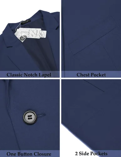 Vista 4 de COOFANDY Blazer casual de lino para hombre, ligero, ajuste regular, chaqueta deportiva con un botón