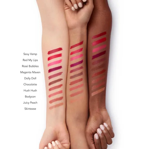 Vista 4 de Buxom Lápiz labial satinado completo, formulado con ácido hialurónico y cera de girasol, lápiz labial cremoso hidratante, acabado satinado, ligero