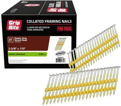 Vista 4 de Grip-Rite GR08RHG - Clavos de marco de 21 grados, clavos galvanizados exteriores para proyectos de marco de madera a madera, cierre de tira