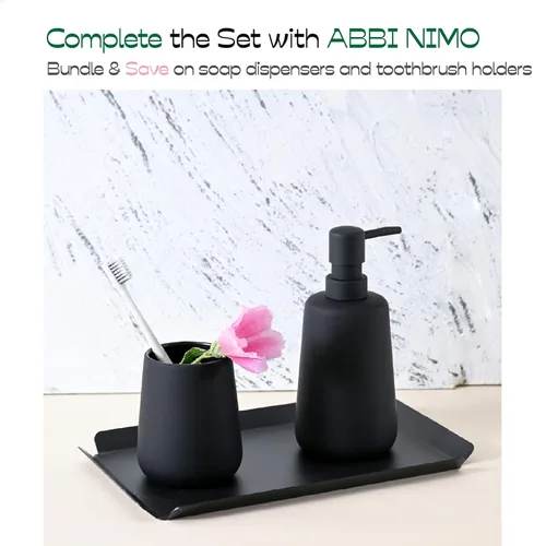 Vista 6 de Dispensador de jabón de cerámica negro mate, dispensador recargable de encimera de baño o cocina de 13 onzas con revestimiento de goma suave al tacto