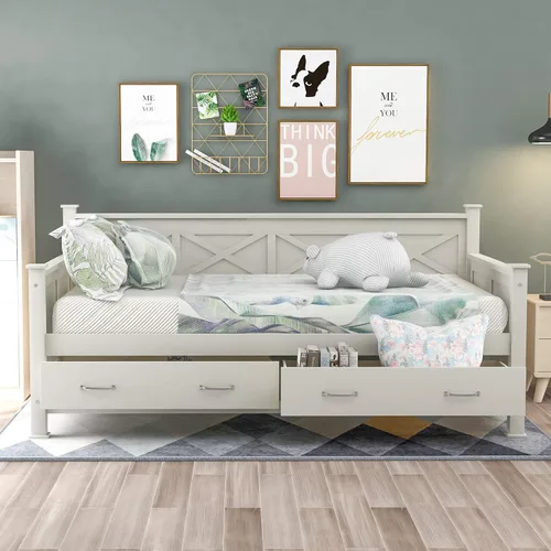 Vista 3 de Bellemave Marco de sofá cama individual con cajones de almacenamiento, plataforma de madera, sofá cama capitán para niños, dormitorio, sala de estar