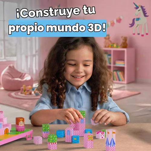 Vista 3 de Bloques de construcción magnéticos listos para regalar para niños, cubos magnéticos, juegos de construcción de juguetes de castillo de princesa