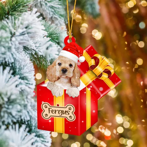 Vista 68 de Adorno de Navidad personalizado de Akita Inu, nombre personalizado Akita Inu para árbol de Navidad, en caja de regalo roja