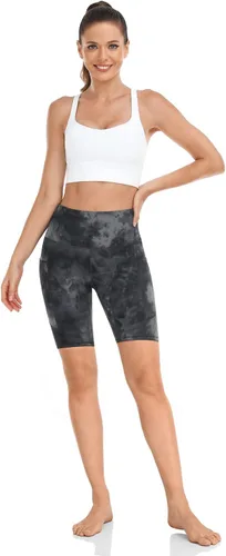 Vista 3 de HeyNuts Pantalones cortos de ciclismo esenciales con bolsillos laterales para mujer, pantalones cortos de compresión de cintura alta para yoga, 4