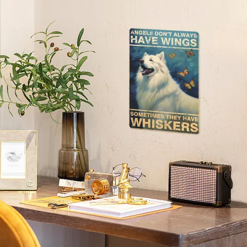 Vista 4 de Póster de pared vintage, placa de metal, ángeles no siempre tienen alas a veces tienen bigotes, póster de pared de metal samoyedo, placas de ángel