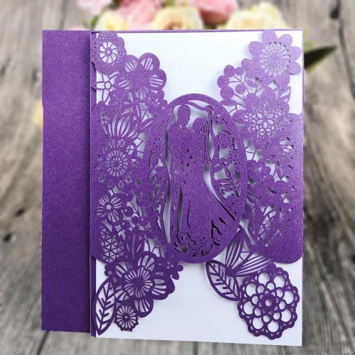 Vista 6 de FOMTOR Juego de 40 tarjetas de invitación de boda cortadas con láser azul con sobres, insertos y sellos, para boda, despedida de soltera, baby