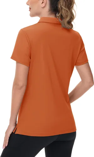Vista 2 de TACVASEN Polo de manga corta con cuello en V para mujer, con protección solar UPF 50+, secado rápido, para golf