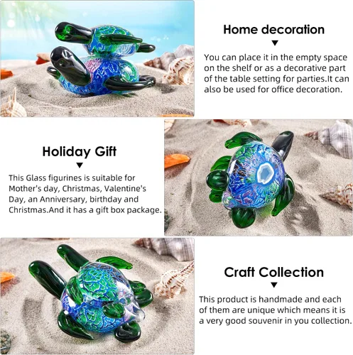 Vista 3 de EUSTUMA Figuras de tortuga marina de vidrio soplado a mano con bebés, adorno de animales marinos para decoración del hogar,Colección de animales