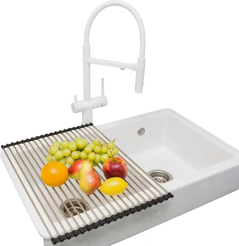 Vista 8 de Estante de secado de platos enrollable, 21 pulgadas de largo x 16 de ancho, plegable, multiuso, resistente al calor, grande, de acero inoxidable