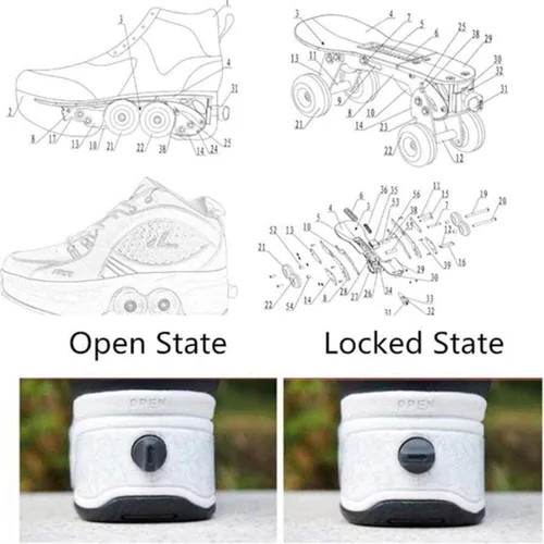 Vista 6 de Rueda de deformación de doble hilera Zapatos para caminar automáticos Deformación invisible Patín de ruedas 2 en 1 Patines de polea extraíble