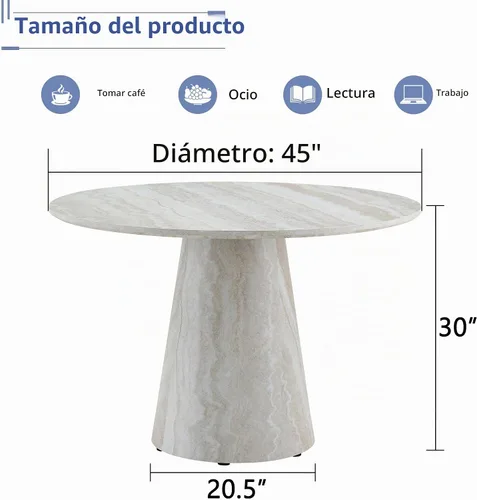 Vista 2 de Mesa de comedor redonda de 45 pulgadas, mesa de comedor redonda con pedestal para 4 One-Piece Round Tabletop, Faux Marble-Look, Stable Pedestal