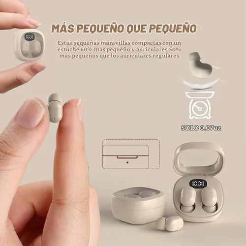 Vista 3 de AE100A - Auriculares inalámbricos Bluetooth para orejas pequeñas, mini auriculares invisibles con diseño ergonómico, 4 horas de reproducción Beige