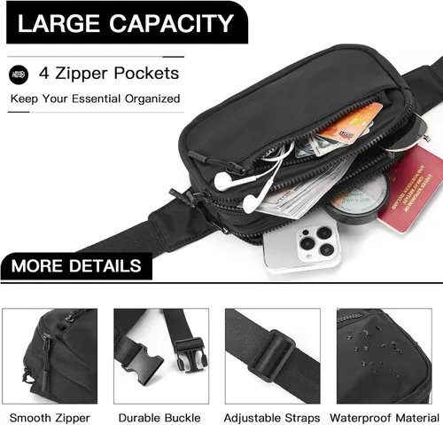 Vista 3 de Telena Riñoneras para mujeres y hombres, a la moda, con correas ajustables, negro, (0-black)