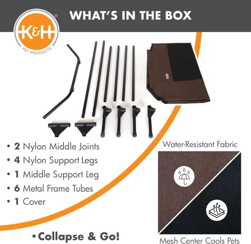 Vista 7 de K&H - Cama elevada para perros para exteriores, cama elevada para perros extra grandes y gigantes, diseño de hamaca central de malla transpirable