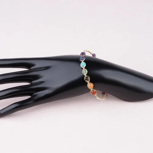 Vista 8 de ASGIFT Pulsera de 7 chakras para mujeres y niñas, cuentas de piedra de cristal curativo, ajustable, yoga, meditación, oro de 14 quilates, joyería