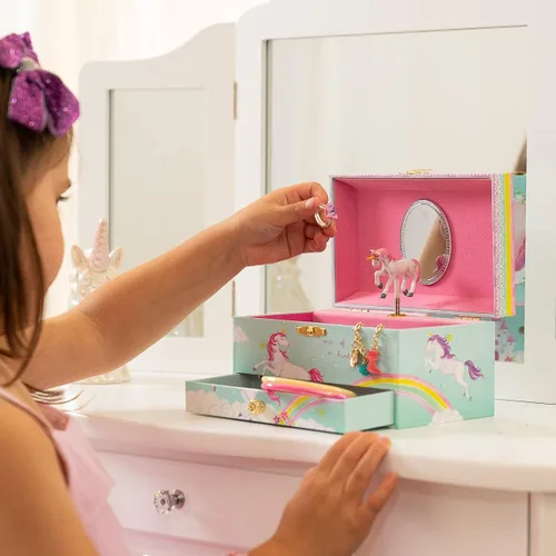 Vista 7 de Jewelkeeper Caja de música de unicornio y juego de joyas para niñas pequeñas, 3 regalos de unicornio para niñas, joyero para niñas