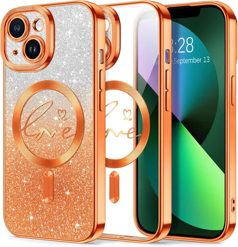 Vista 139 de Hython Funda para iPhone Air con purpurina, compatible con MagSafe Love Heart fundas magnéticas transparentes para teléfono para mujeres y niñas