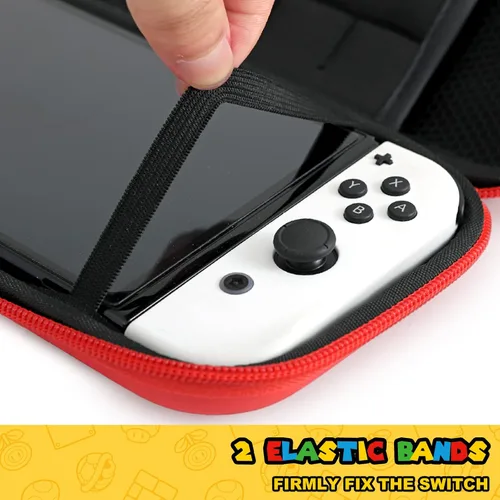 Vista 3 de FUNLAB Funda para Switch compatible con Nintendo SwitchOLED, bonita funda portátil para Switch con 10 soportes de juego para fanáticos de Mario