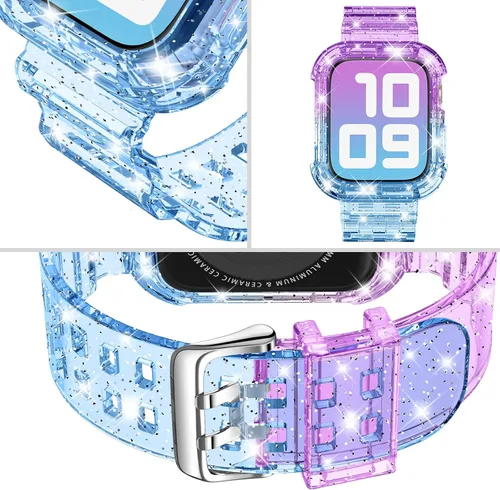 Vista 360 de DABAOZA - Correa transparente compatible con Apple Watch con estuche protector, correa deportiva de TPU con brillo para mujeres y hombres