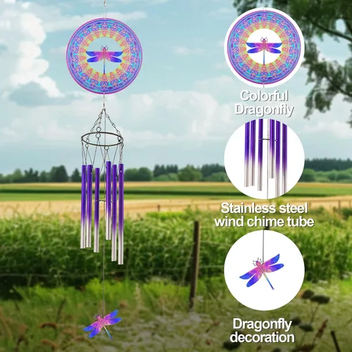 Vista 6 de Campanillas de viento con rotador de libélula, regalos para hombres, mujeres, jubilación, maestros, padres - decoración colgante para exteriores
