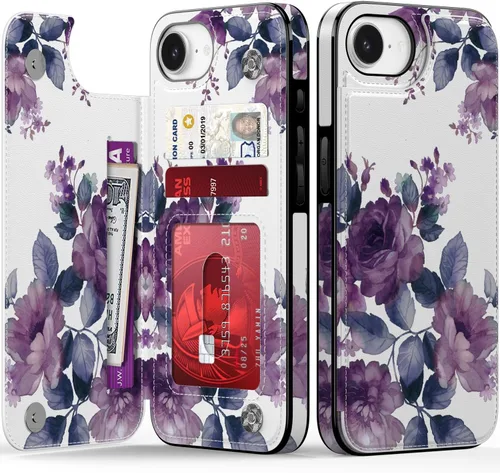 Vista 165 de FUNMIKO Funda tipo cartera para iPhone 13 con tarjetero, bloqueo RFID, protección de grado militar y obras de arte impresas con rayos UV, cierre