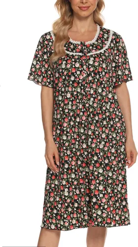 Vista 5 de COSUNIONY Camisones para mujer, de algodón suave, manga corta, para dormir, casual, con bolsillos