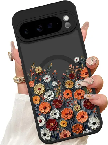 Vista 24 de ZIYE Funda magnética para Google Pixel 9 Pro XL de 6.8 pulgadas [compatible con MagSafe] funda de policarbonato duro y TPU suave con flor de cerezo